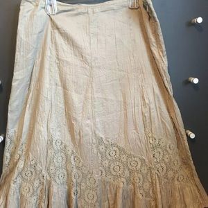 Sage green cotton crochet flare skirt.Calf length.